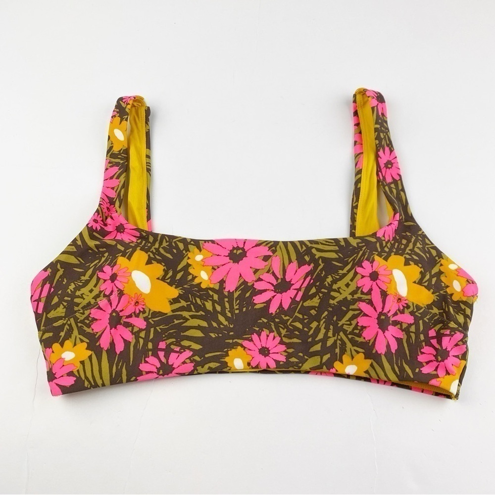Aerie Wide Strap Scoop Bikini Top Brown Floral Size L NWOT
